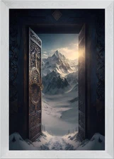 Door to Snowy Mountains Framed Wall Art Poster Canvas Print Picture