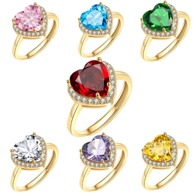 Verlobungsring Damen Ring Gold 18K vergoldet Zirkonia Herz Form farbige Steine - Bild 1 von 4