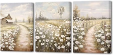 Country Landscape Paintings Old Barn Floral Rustic Countryside Farmhouse Picture
