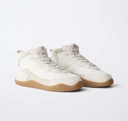 ZARA Color‑Block High Top Sneakers Tan Cream Women’s Size 8 Style NWTNB