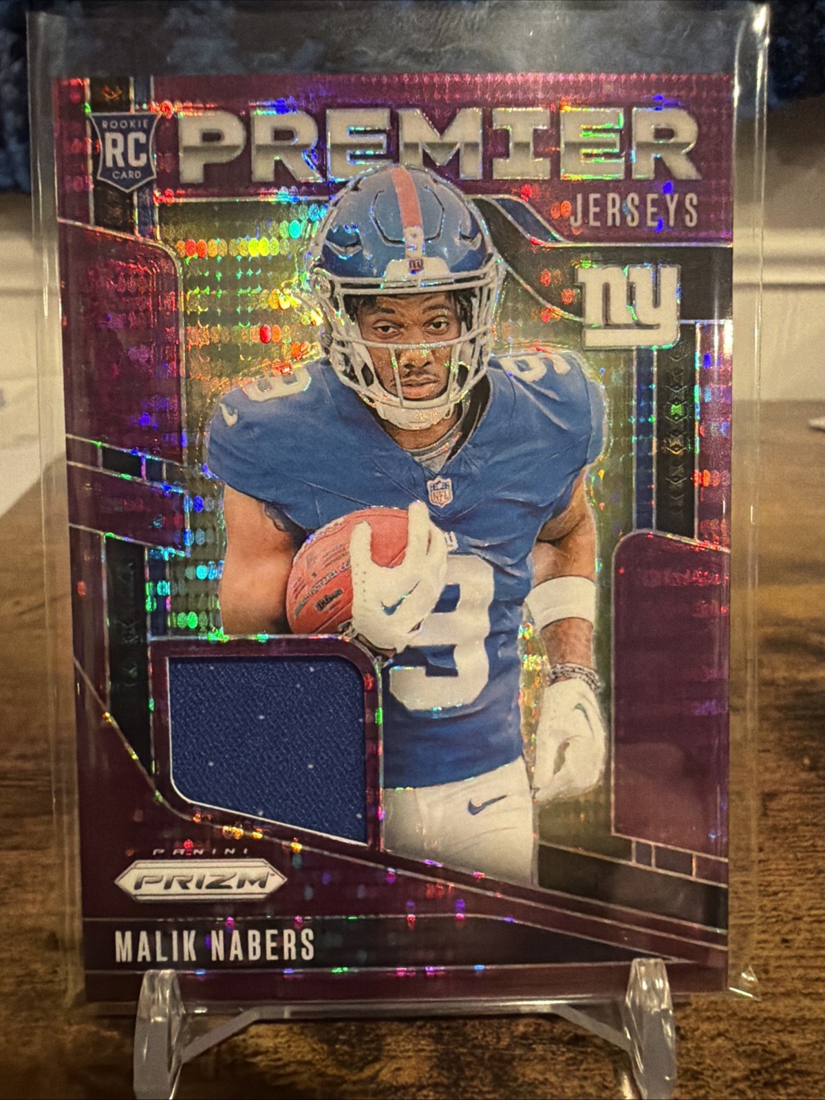 2024 Panini Prizm Premier Jerseys Malik Nabers Purple Pulsar #PJ-MNS (MEM, RC)