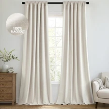 100% Blackout Curtains 90 Inch Long 2 Panels Set for Bedroom, Thick Luxury Fa...