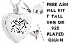 CAT DOG MEMORIAL URN ASHES HEART Pendant on 24" 925 Plated Sterling Silver Chain