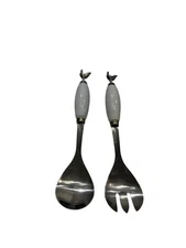 Boston Warehouse 2 PIECE Porcelain Stainless China SALAD SERVING SET Cottagecore