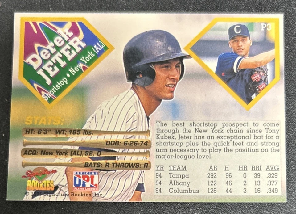 1995 Signature Rookies Future Dynasty Promo Derek Jeter Baseball Card #P3 /30000 - Image 2 of 2