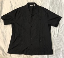 2XL Cubavera Guayabera Shirt Men's BLACK Embroidered 4 Pocket