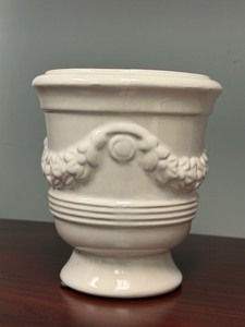 White Glazed Ceramic Planter traditional French style w/ decorative swags