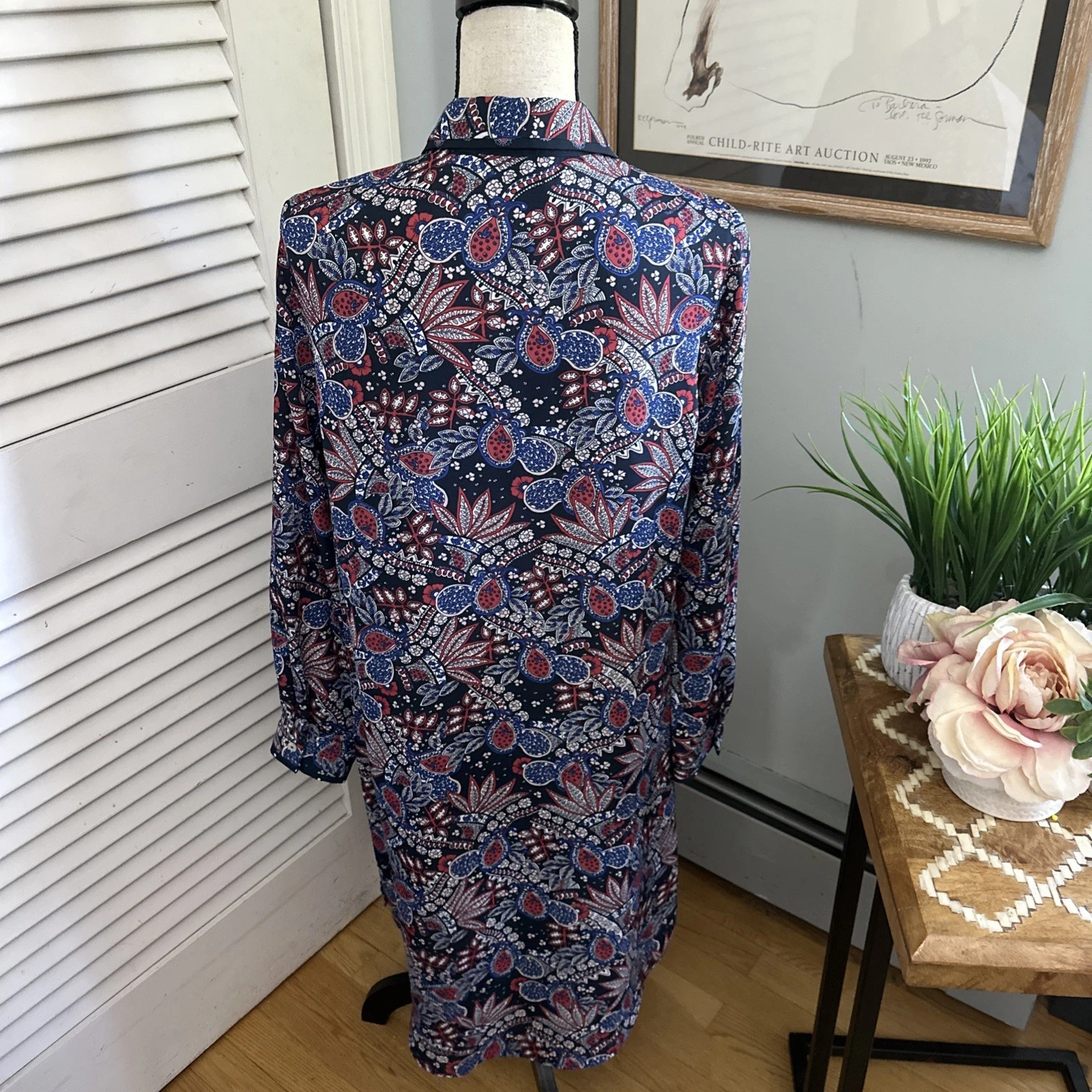 VETEMENTS Abito camicia donna Foxcroft *S M blu paisley cambio midi bohemien abbigliamento da lavoro