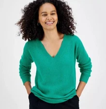 Charter Club Cashmere Gorgeous V-Neck Ribbed Sweater X-Sm Green NWT Retails $159