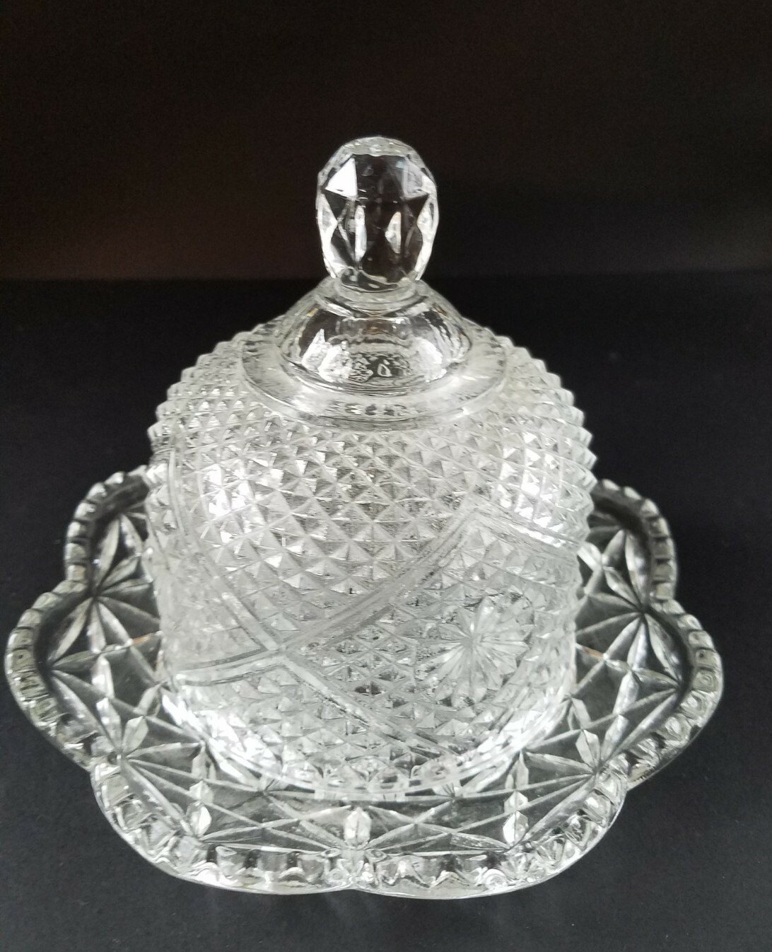 VTG 197374 Avon Butter Dish Cheese Ball w/Dome Lid Diamond Pattern