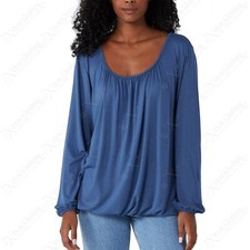 NEW LADIES ROUND NECK ELASTIC HEM TOPS LONG SLEEVE WOMENS PLAIN JERSEY TOP 12-20