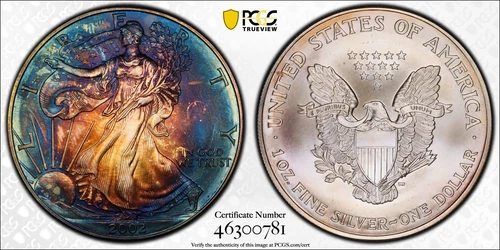 2002 🌈 TONED American Silver Eagle PCGS MS66 Beautiful