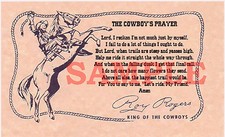 Western Roy Rogers "King of the Cowboys" Cowboy's Prayer Card 4" X 6 3/4"