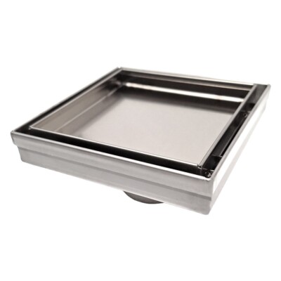 SereneDrains 304 SS 5 Inch Tile in Square Brushed Nickel Shower Drain Kit Hair