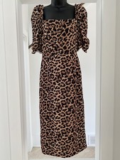 ZARA LEOPARD PRINT PUFF SLEEVE MIDI DRESS SIZE S