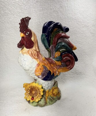 80-90 Vintage J Wilfred Ceramic Rooster with Sunflowers Figure