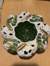 VTG Capo Di Monte Ashtray Italy Green Gold Nude Ladies