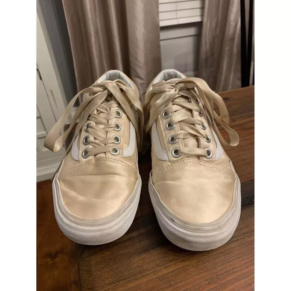 Gold satin vans clearance