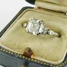 Art Deco Style Asscher Cut Lab Created Diamond Engagement Ring 14K White Gold FN