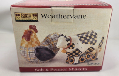 Vintage Sakura Debbie Mumm Woodland Salt & Pepper Set Hand Painted Cow W/Box