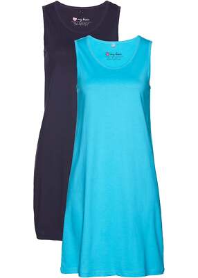 2er Pack Jerseykleid Gr. 40/42 Karibikblau Dunkelblau Uni Damen Basic-Kleid Neu