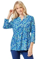 Dear Scarlett Womens Lizzy Empire Cutline Flowy High Low Blouse, Royal