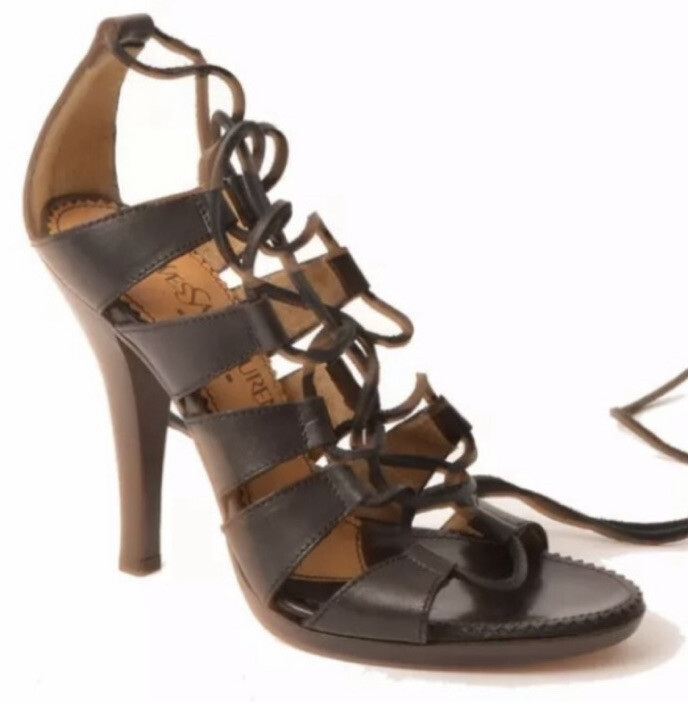 SAINT LAURENT SANDALI GLADIATORE GLADIATORE NUOVI CON SCATOLA YSL IN PELLE MOORLAND TACCO ALTO CON LACCI TAGLIA 6 5 NUOVI