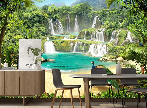 Peacock Waterfall Self-Adhesive Wall Murals Poster XXL Wallpaper for Bedroom - Picture 3 of 6