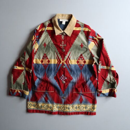 vintage Jones New York 90s southwest canvas coat Womens Large Aztec jacket West - Afbeelding 1 van 7