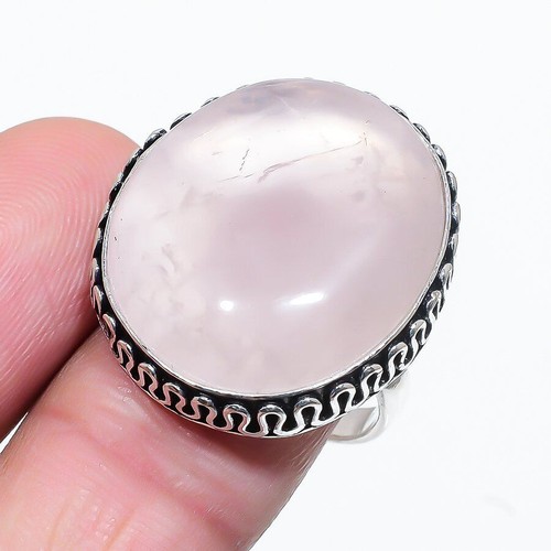Bague Quartz Rose Argent 925 - Faite Main - Taille Ajustable - Style Griffe - Cadeau Femme