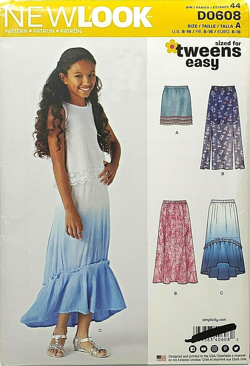 New Look D0608 Tweens EASY Skirts - Hi Lo, Overlay, Maxi Sz