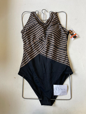 Freemans Black/Gold Striped Shaper Swimsuit        (FJ30b-21)