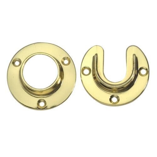 Polished Brass Closet Rod Flange Holder Socket Set 1-5/16" Tubing - Picture 1 of 4