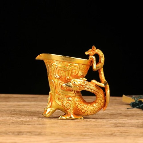 3.5 "Antique Gilded Bronze Dragon and Phoenix Cup Tea Set Decorations - 第 1/9 張圖片