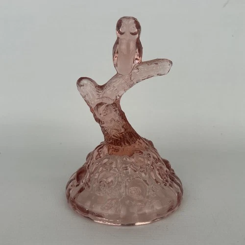 Fenton Pink Carnival Glass Owl on Branch Ring Holder Figurine