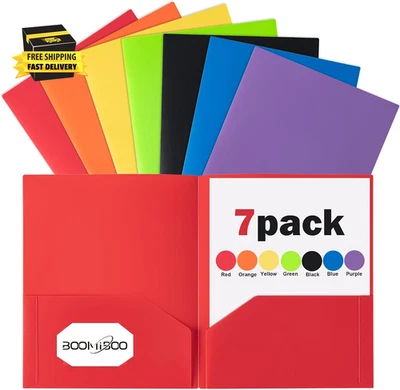 Colored Plastic Folders with Pockets (7 Pack, Assorted Colors), Durable Heavy Du - Image 1 of 4