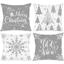 White and Christmas Throw Pillow Covers 20x20 Set 20" x 20" Pack of 4 Grey