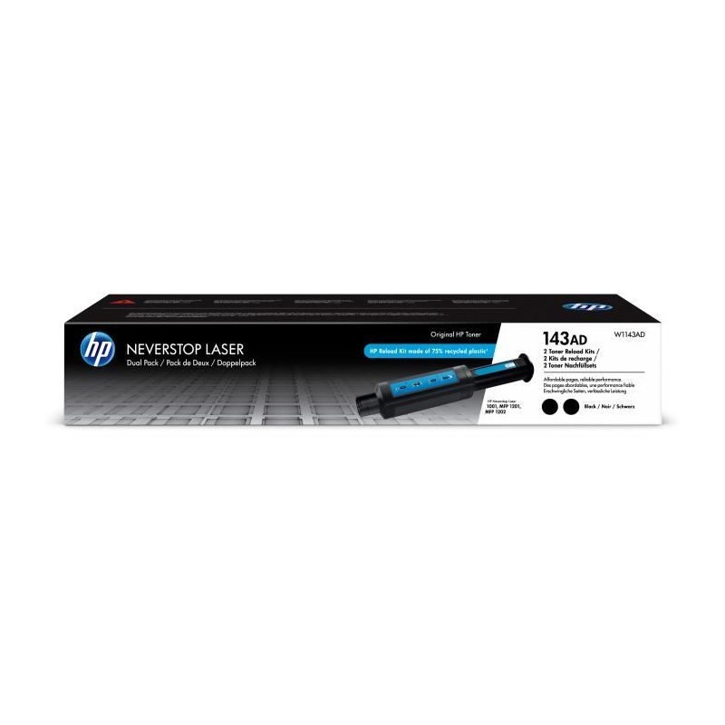 Kit de recharge de toner noir HP 143A W1143A pour télétravail et bureau