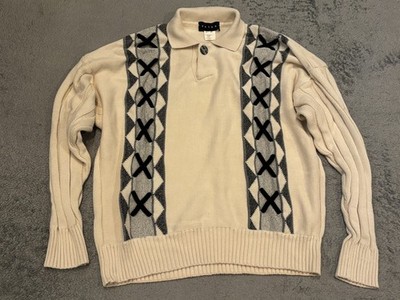 Falke Pullover Sweater Mens 52 (L) Cotton 1/4 Zip Knit High Neck Cream Pullover