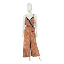 Hem Thread Burnt Orange Geometric Print Jumpsuit, Large