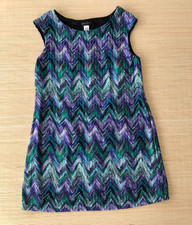 Connected Apparel Sleeveless 16W Purple Teal Herringbone Crochet Dress Lined