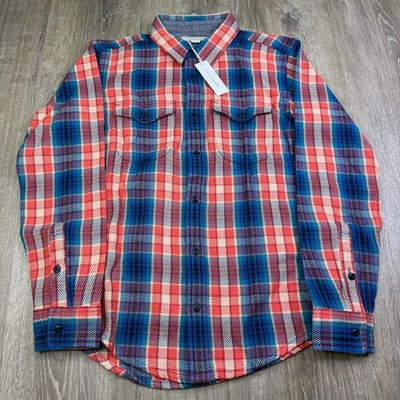 NWT Outerknown Mens Blue Red Cozy Plaid Long Sleeve Blanket Shirt Size Small