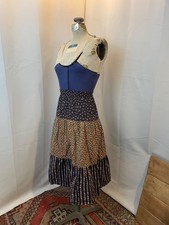 Cottagecore Prairie Black Floral Calico Tiered Circle Skirt 1970s Vintage Boho S