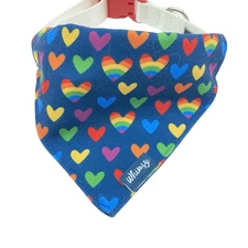 Whimsy Reversible Dog Bandana Collar - "Rainbow Hearts" - MEDIUM - 14-20"