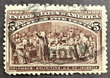 US 1893 Sc# 234 Used Stamp w/ OG Columbus Soliciting Aid Isabella