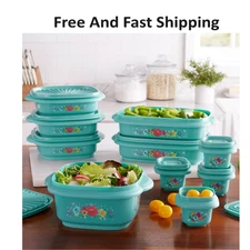 The Pioneer Woman 20 Piece Plastic Food Storage Container Variety Set, Breezy Bl