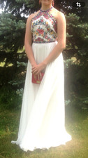 Sherri Hill Dress Womens Sz 4/6 Prom Halter Open Back Embroidered, White Tulle S