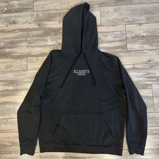All Saints Bone Puff Print Textured Relaxed Fit Logo Hoodie Size L Black Washed