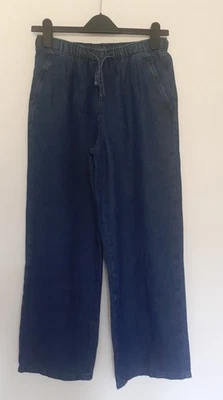 BLUE DENIM WIDE LEG JEANS / ELASTICATED WAIST / DRAWSTRING   AGE 13  OR   SIZE 8 - Image 1 of 4