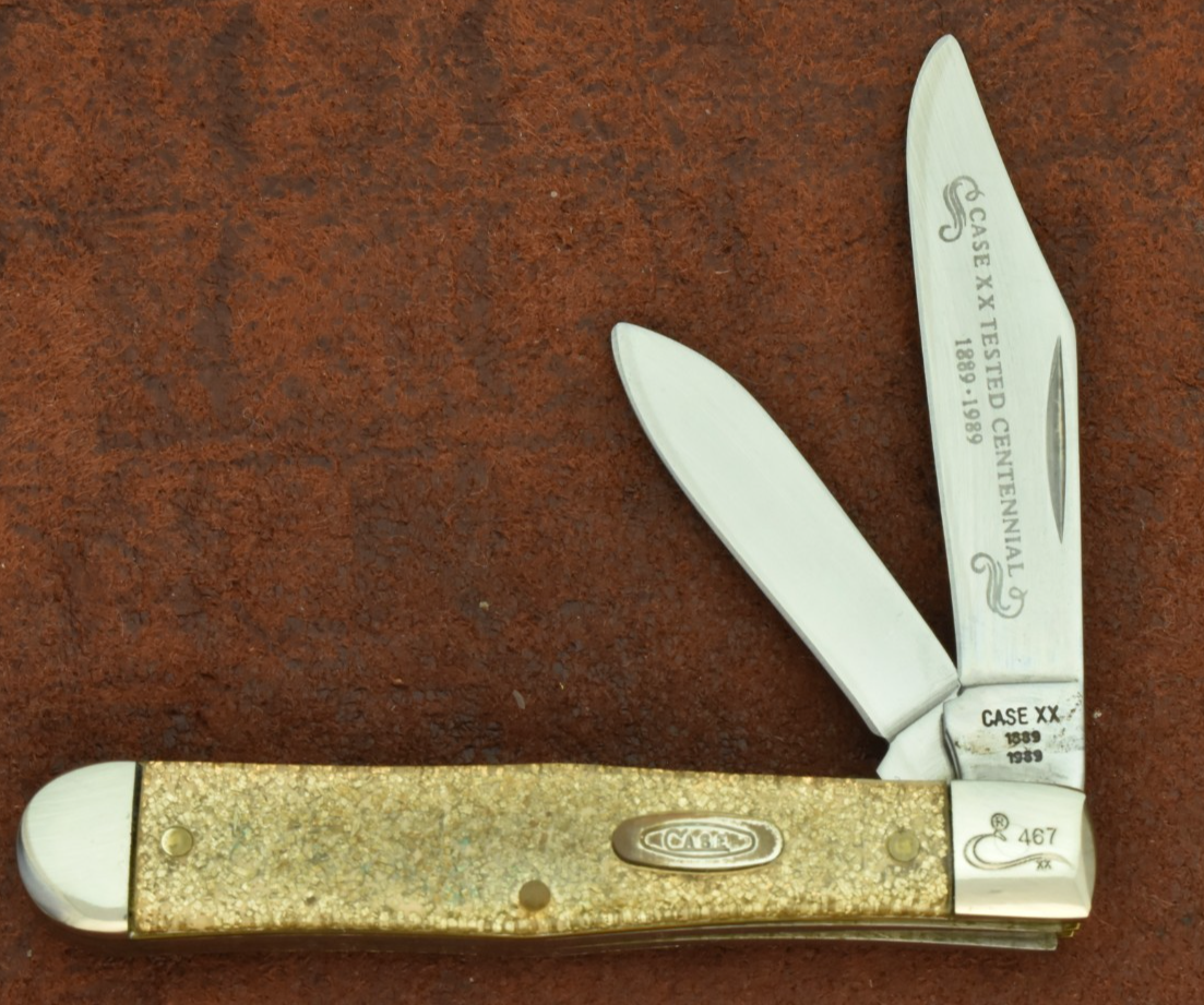 CASE XX USA 1889-1989 CENTENNIAL GOLD STONE MINI COKE BOTTLE KNIFE